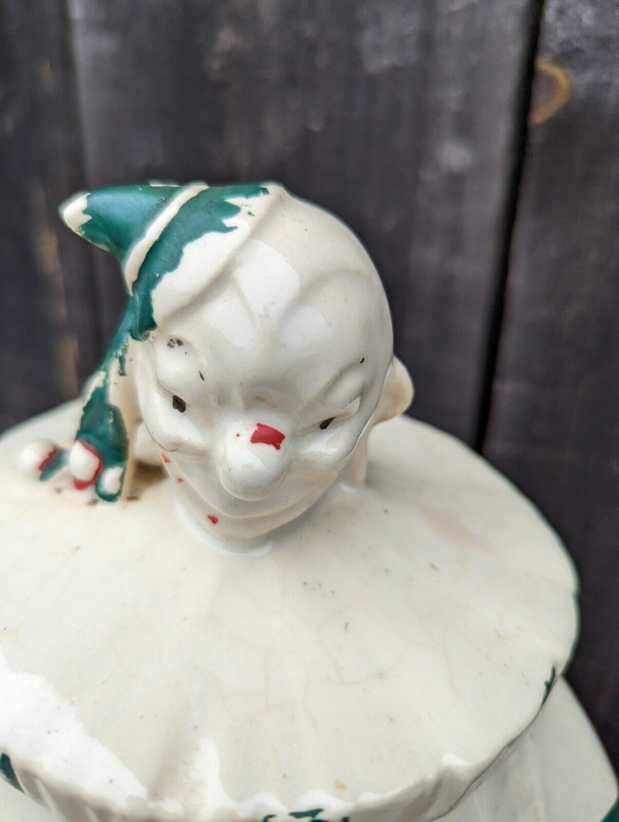 Vintage 1940's Signed McCoy Ceramic Clown Cookie Jar Approx 8 3/4” Tall.