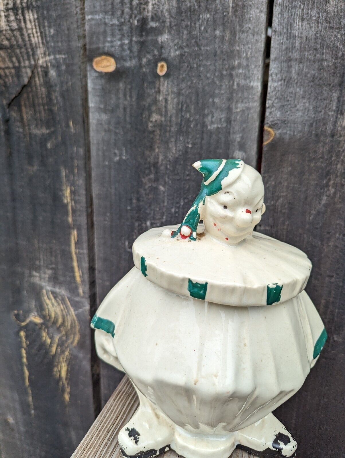 Vintage 1940's Signed McCoy Ceramic Clown Cookie Jar Approx 8 3/4” Tall.