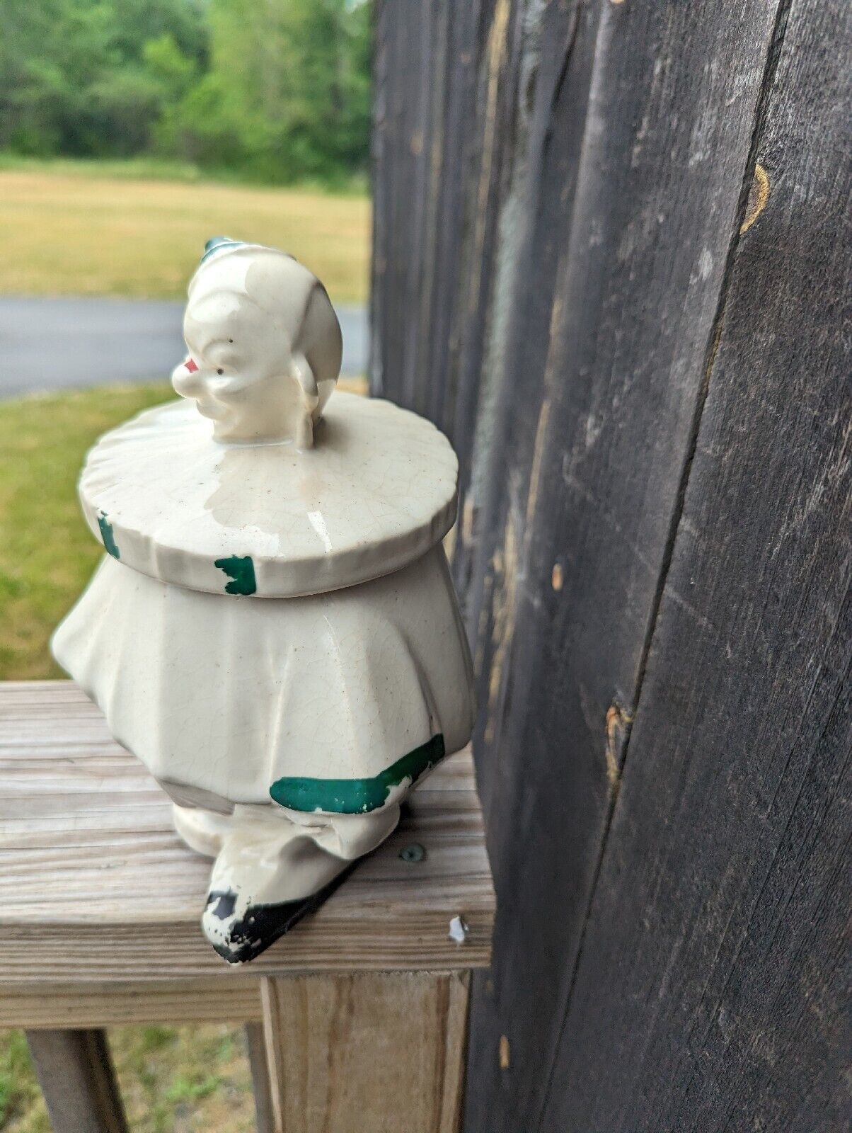 Vintage 1940's Signed McCoy Ceramic Clown Cookie Jar Approx 8 3/4” Tall.