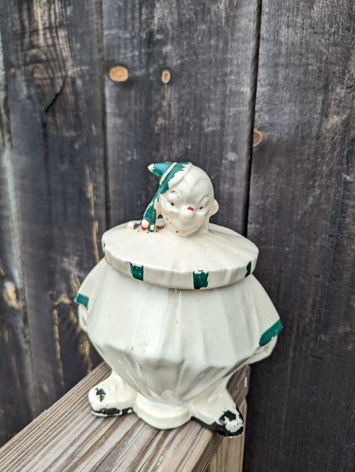 Vintage 1940's Signed McCoy Ceramic Clown Cookie Jar Approx 8 3/4” Tall.