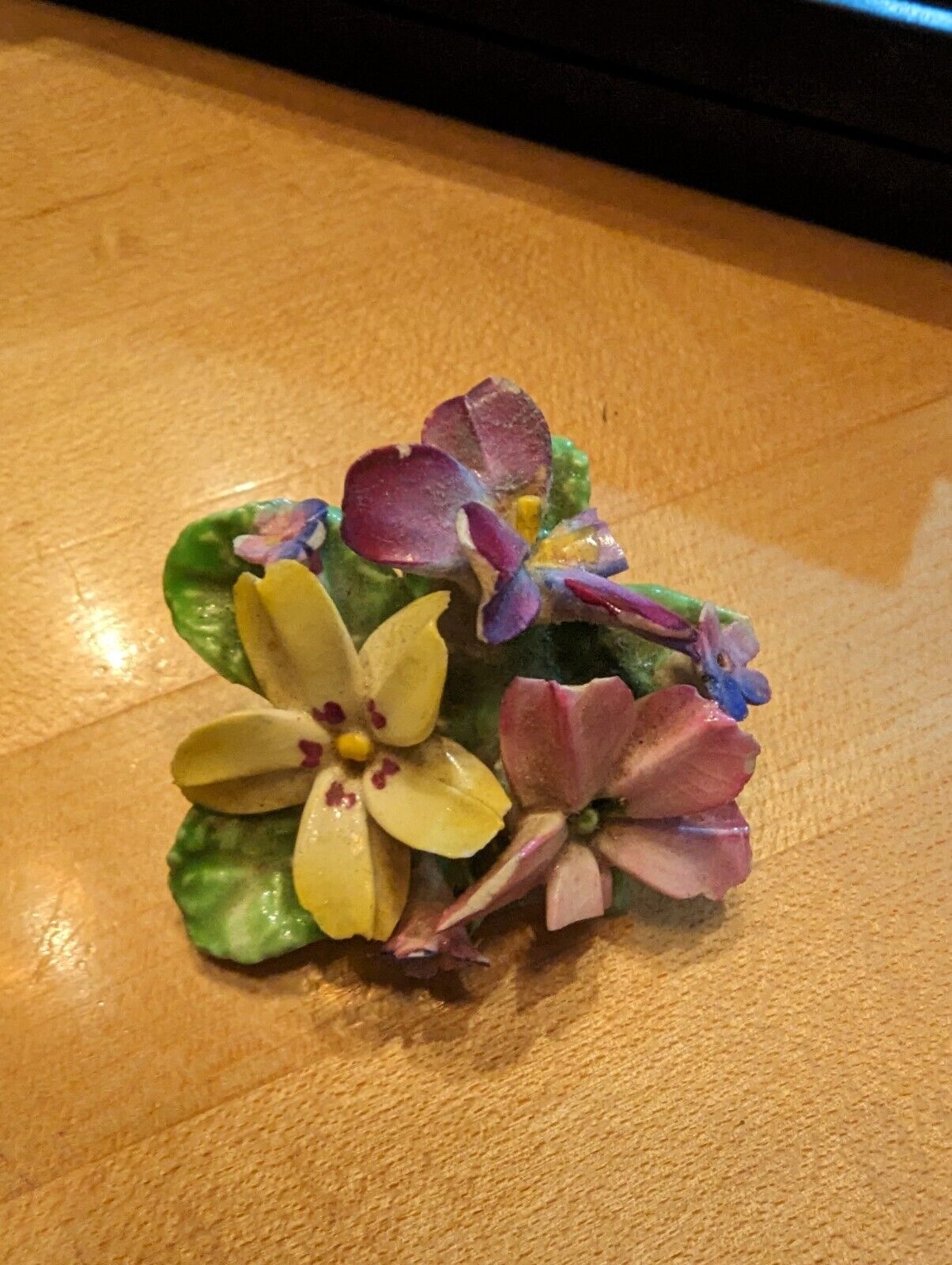 Vintage 1960s Denton Bone China Floral Pin Brooch Made In England
