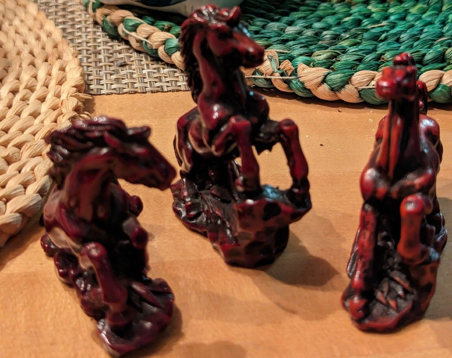 Lot of 3 Vtg Wild Horses Figurine Statue Bone Resin