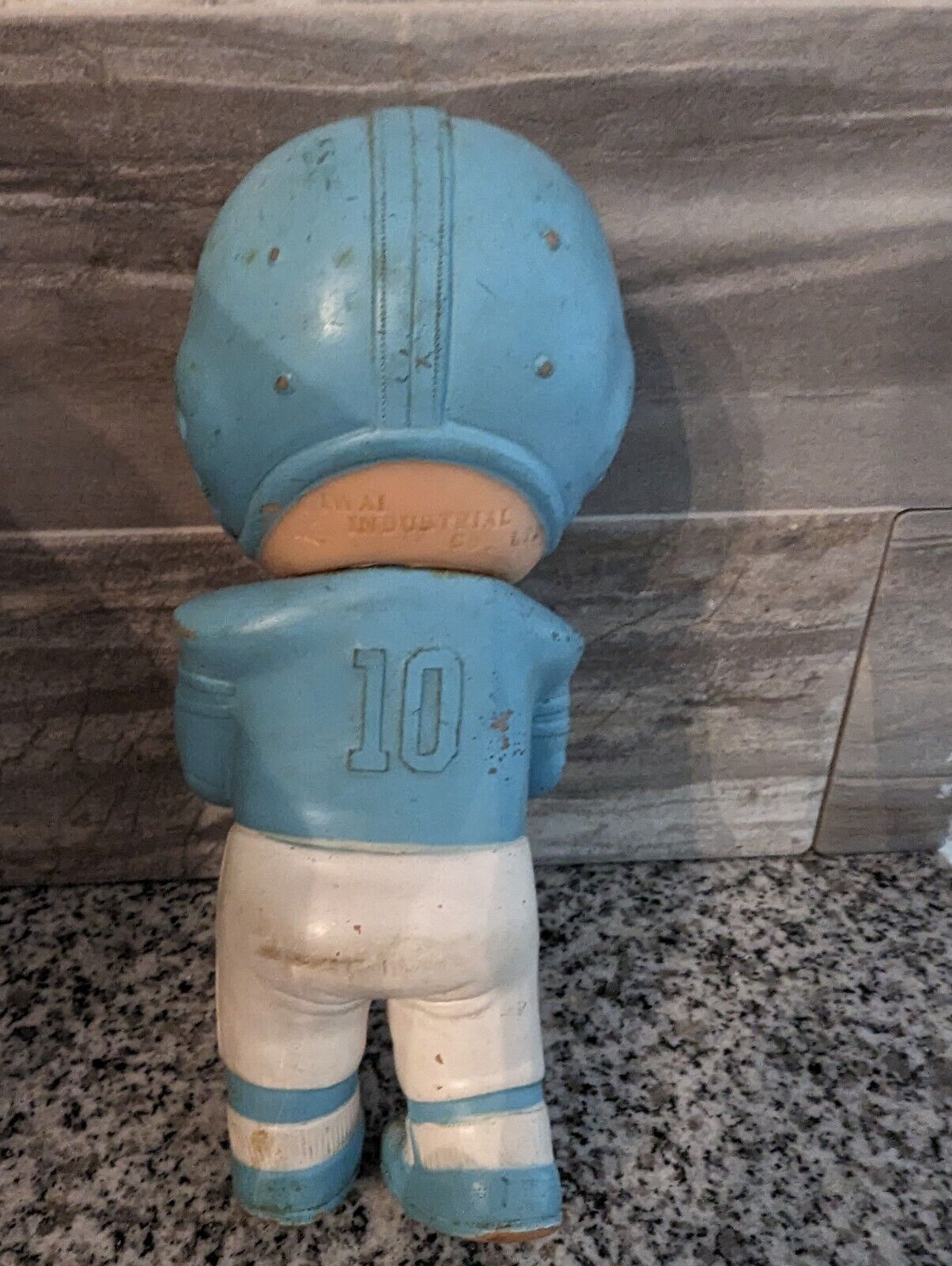 6.5" Iwai Light Blue Football Player Baby Rubber Squeaky Doll 1971 Korea Signed