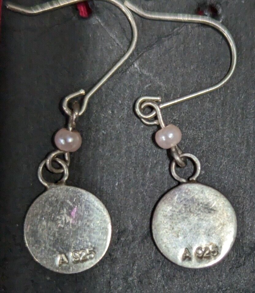 STERLING SILVER ROUND CROSS PEARL accent DROP DANGLE PIERCED EARRINGS 925