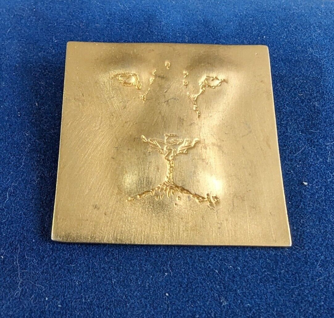 JJ Gold Tone SQ 2x2" Tiger Face Brooch Pin Vintage Minimalist Abstract Wild Cat
