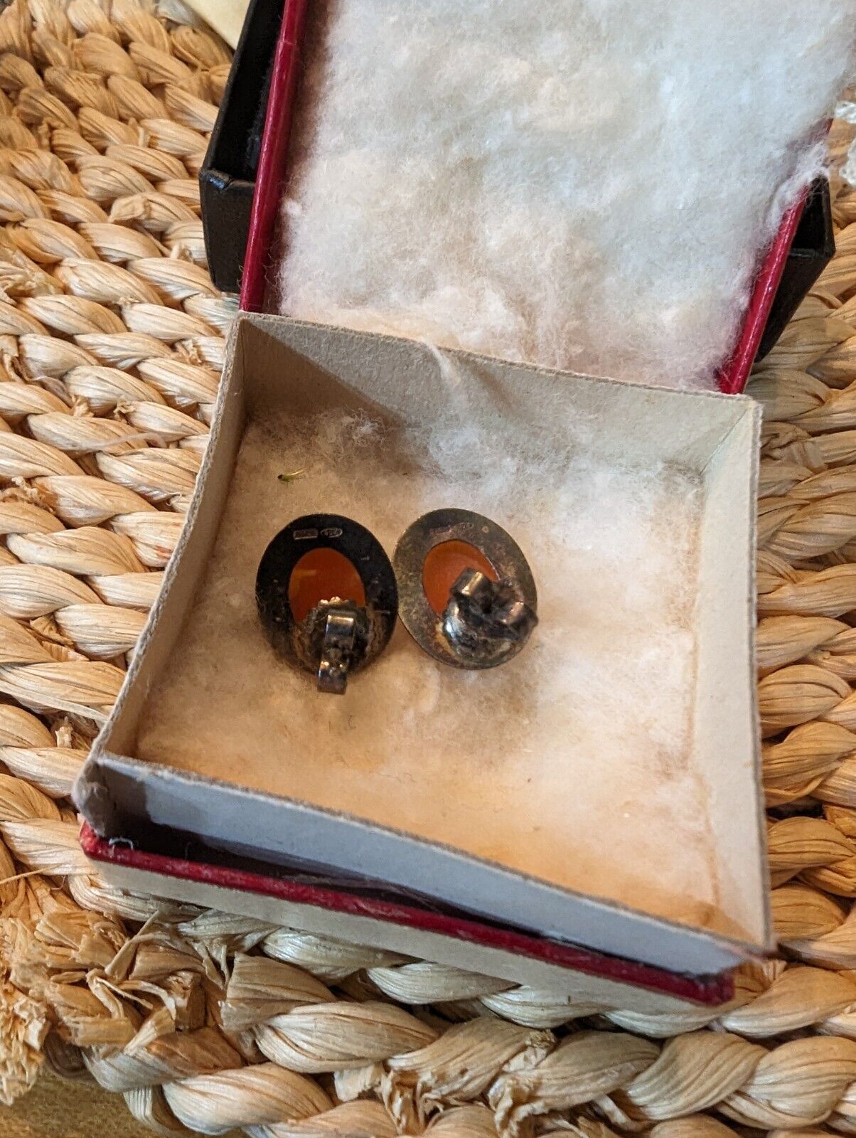Vntg Ditta Giovanni Apa Italy Hand Carved Cameo 925 Earrings In Original Box