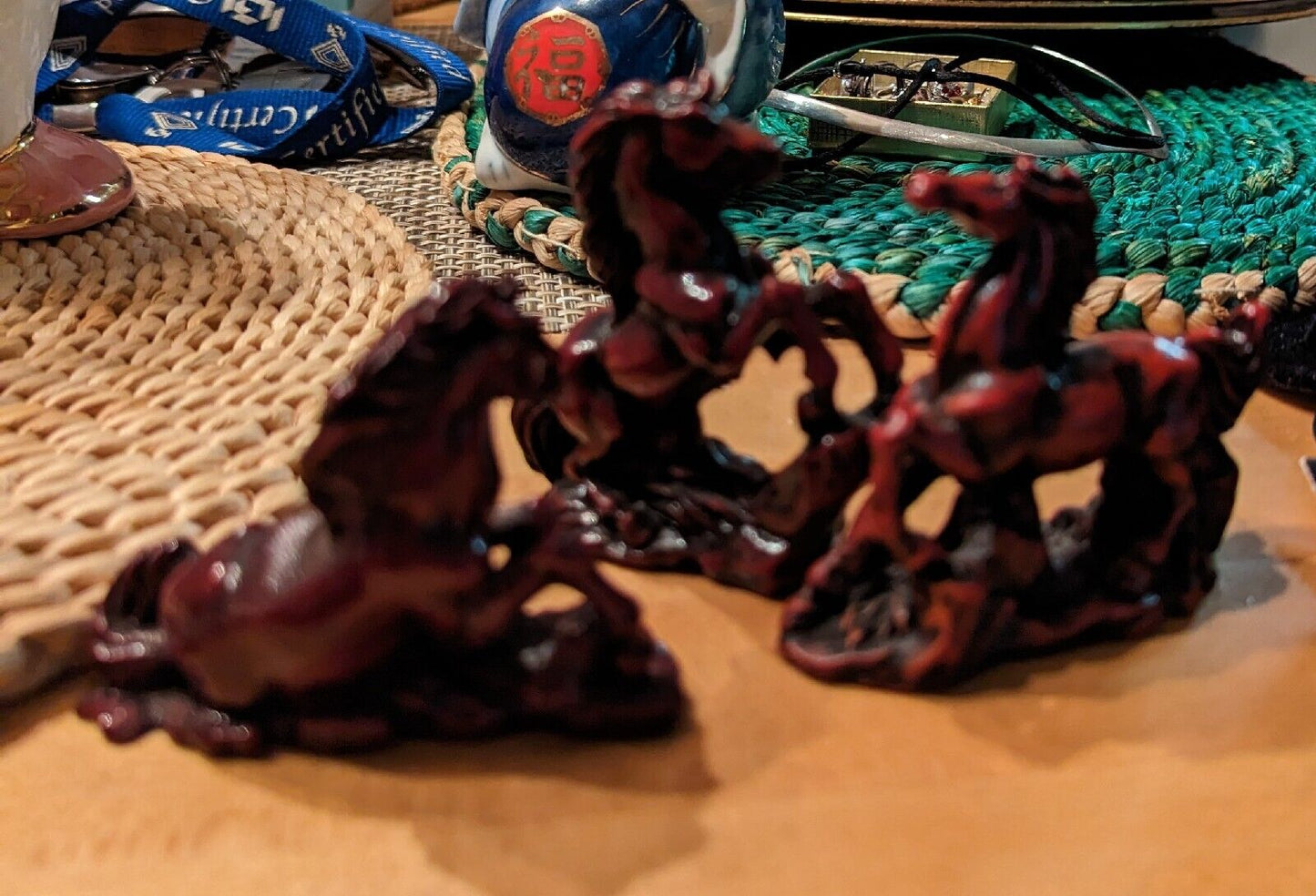 Lot of 3 Vtg Wild Horses Figurine Statue Bone Resin