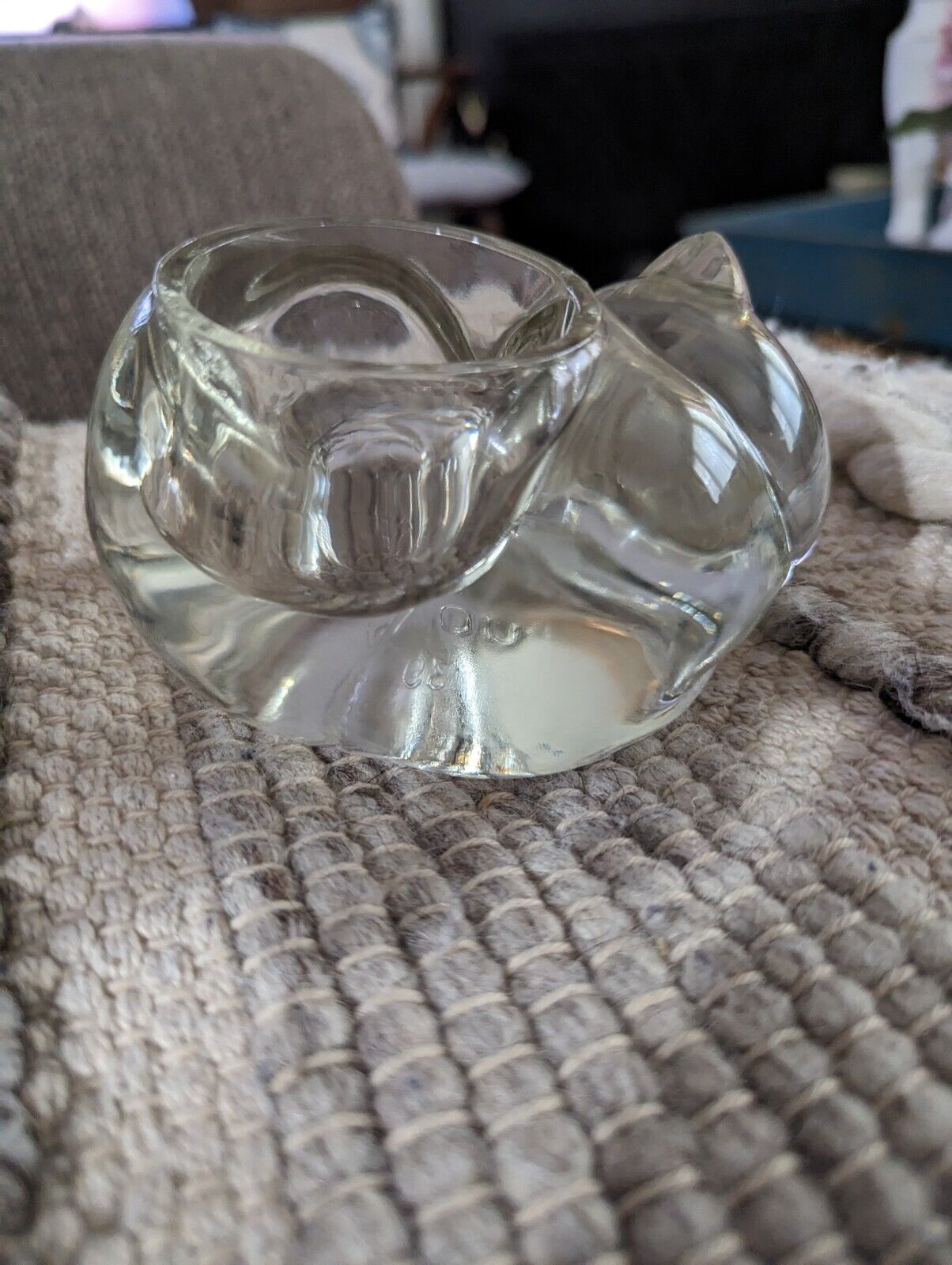VINTAGE Avon 5" clear sleeping kitty cat votive candle holder