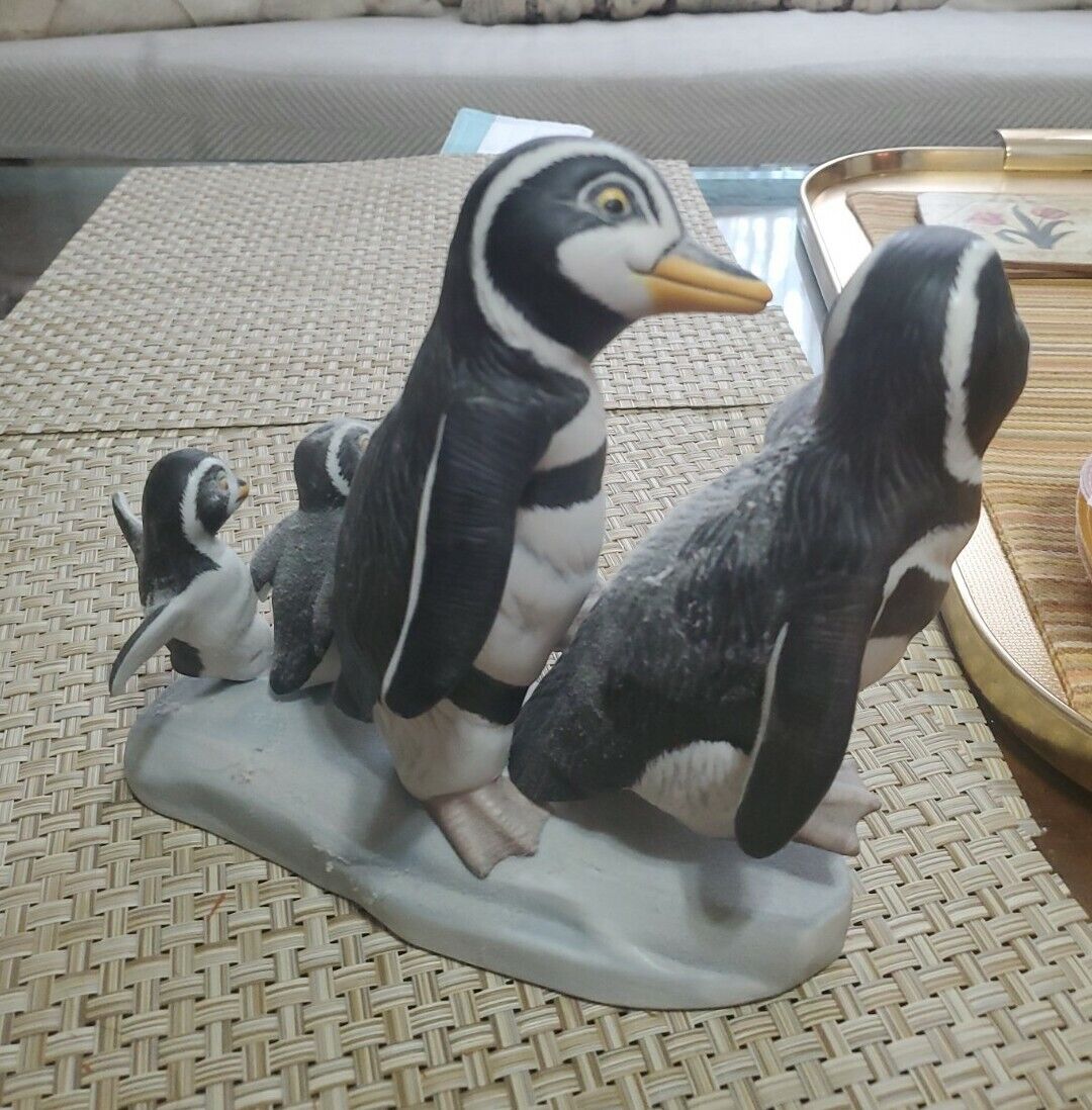 Franklin Mint "Walk This Way" Penguin Family M Emblem Porcelain 1989 Figurines