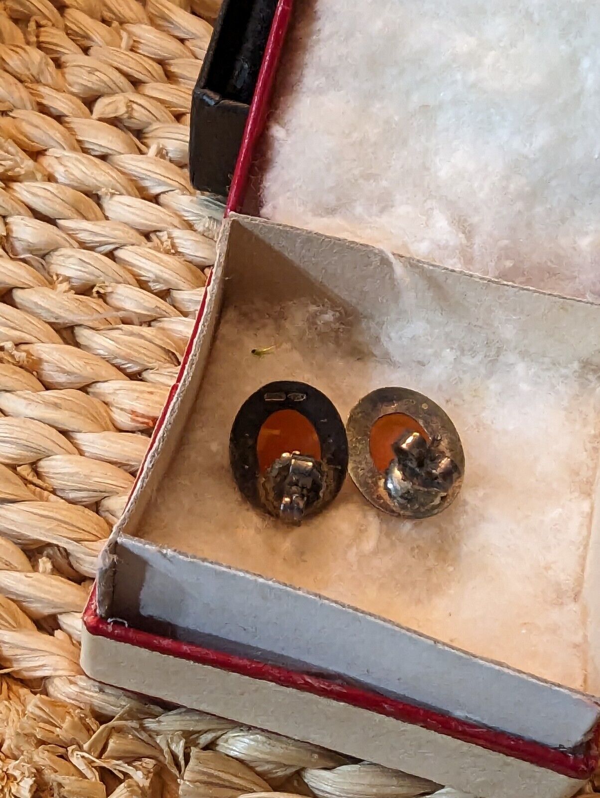 Vntg Ditta Giovanni Apa Italy Hand Carved Cameo 925 Earrings In Original Box