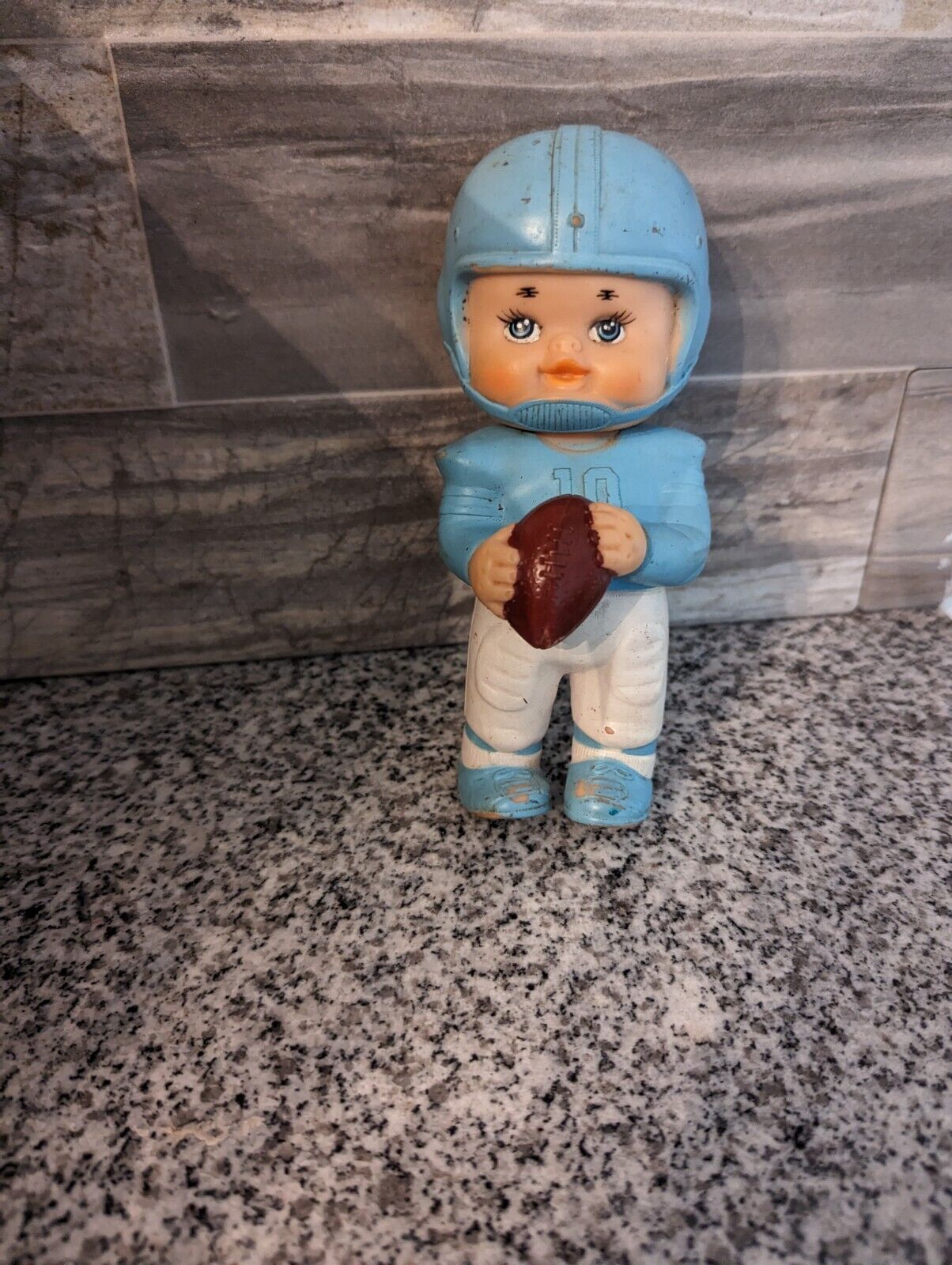 6.5" Iwai Light Blue Football Player Baby Rubber Squeaky Doll 1971 Korea Signed