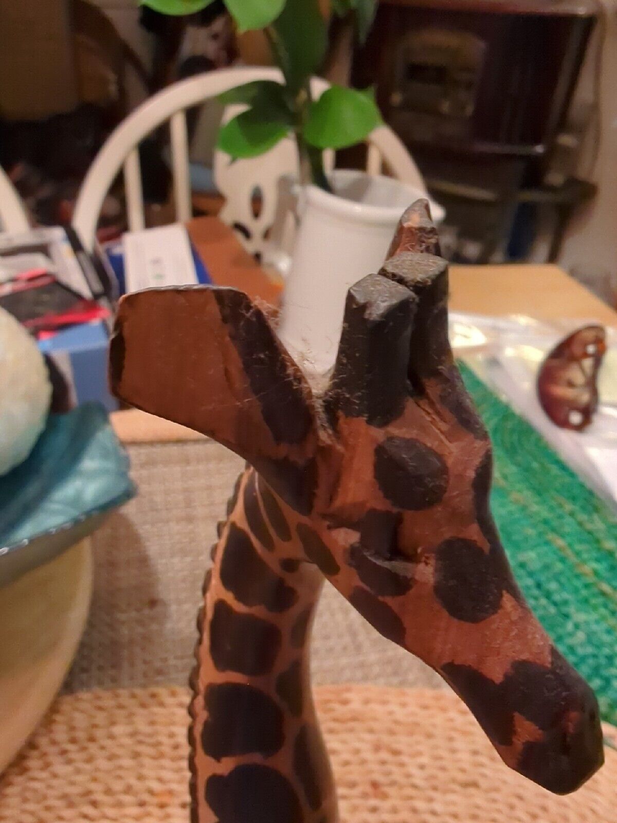 A Pair Of African Safari Wooden Giraffes 12" Tall 3 Wide Each