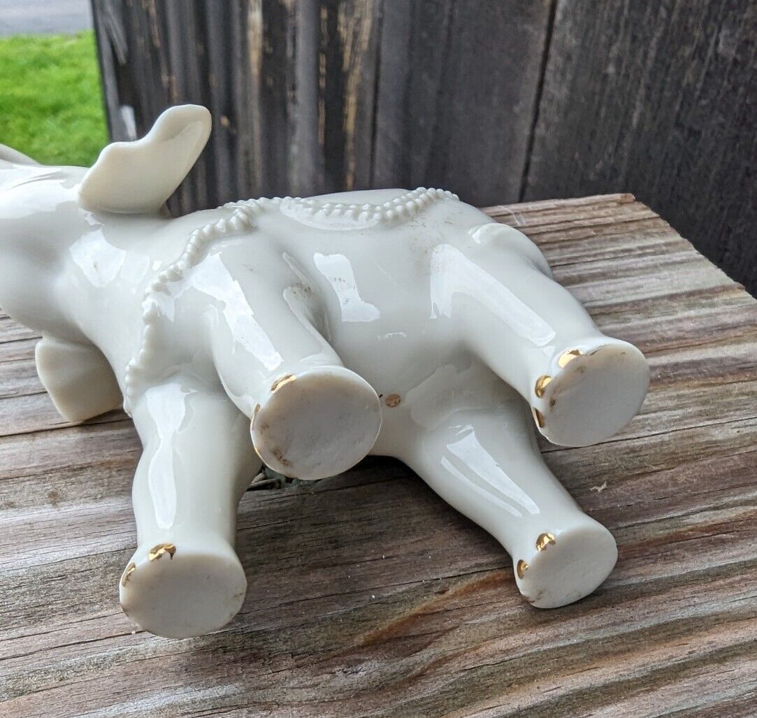 LENOX - WHITE, TRUMP UP, GOLD ACCENTED PAWS, ELEPHANT, -HANDCRAFTd 3.5" TALL