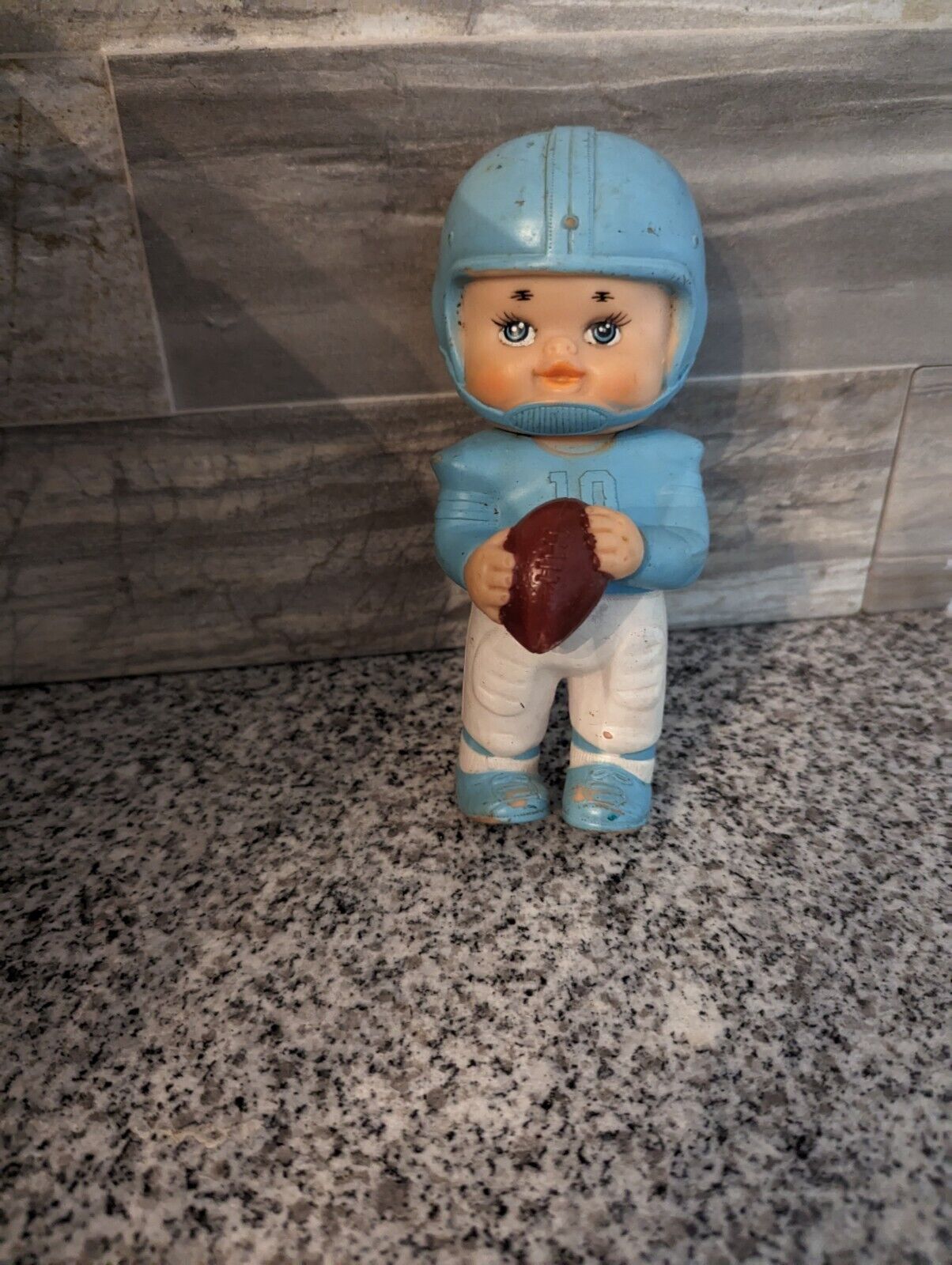 6.5" Iwai Light Blue Football Player Baby Rubber Squeaky Doll 1971 Korea Signed