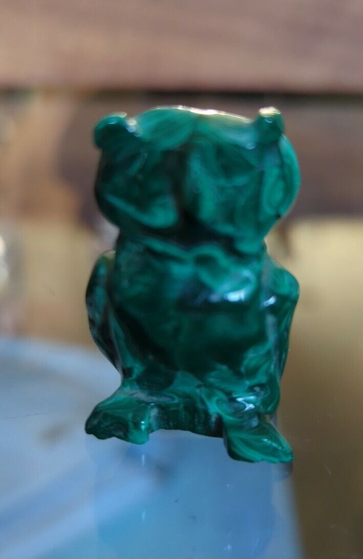 Vintage Hand Carved Two Inches Malachite Owl Figurine