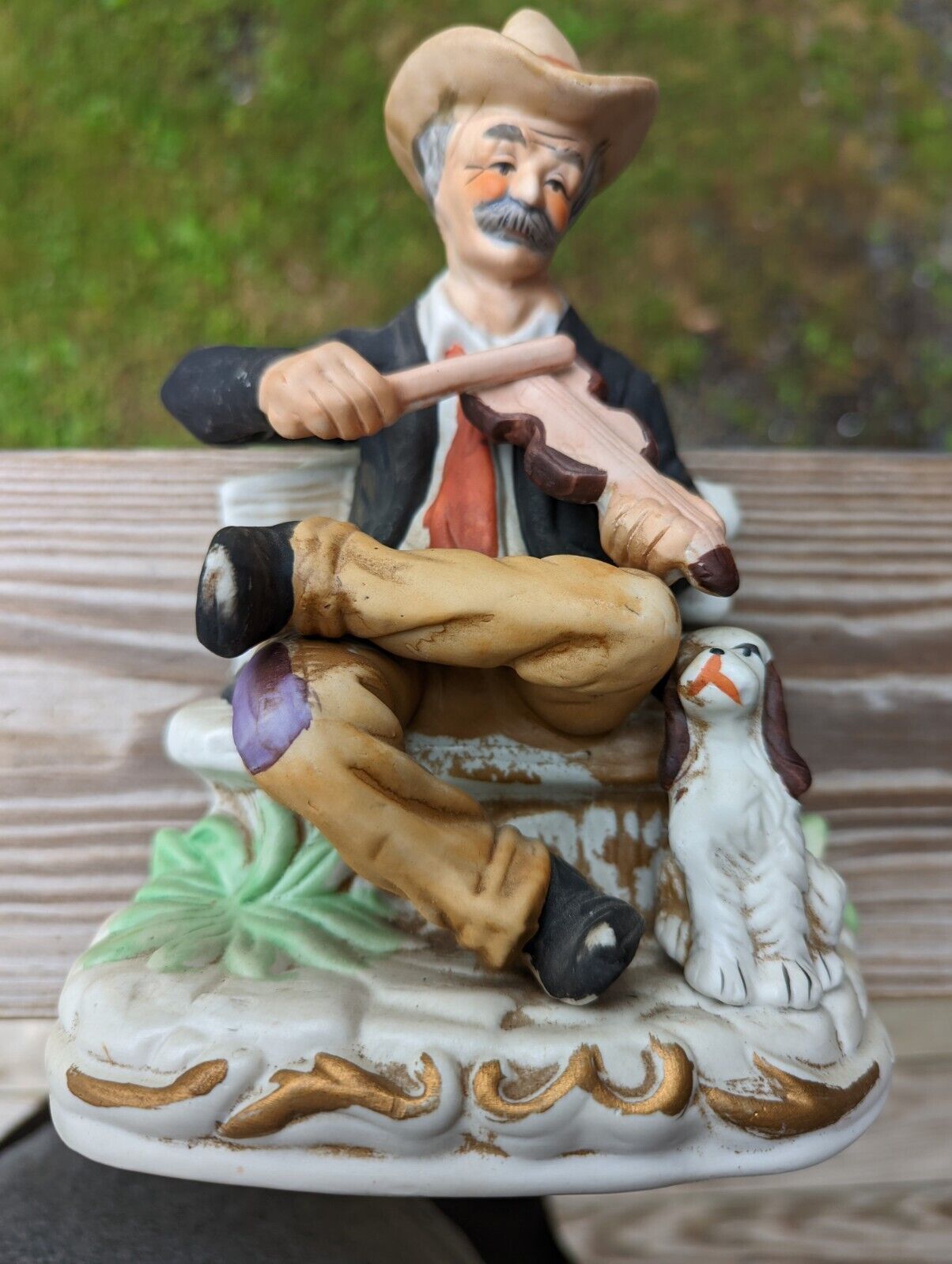Old Man Playing his Violin Vintage Figurine Measures 8" Tall Homco