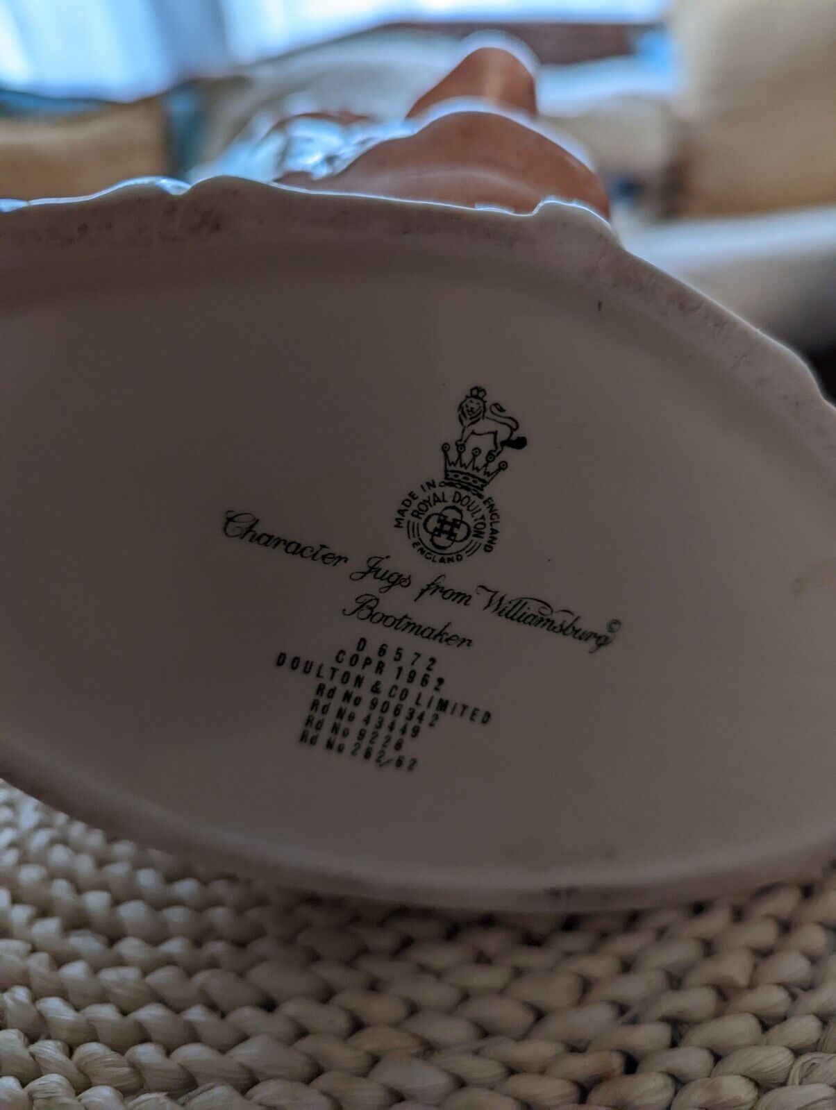 Royal Doulton “Bootmaker” Jug from Williamsburg 1962 7.25" tall