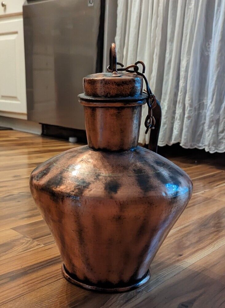 Vintage Large 10" Diameter 13" Tall Copper Brass Jug