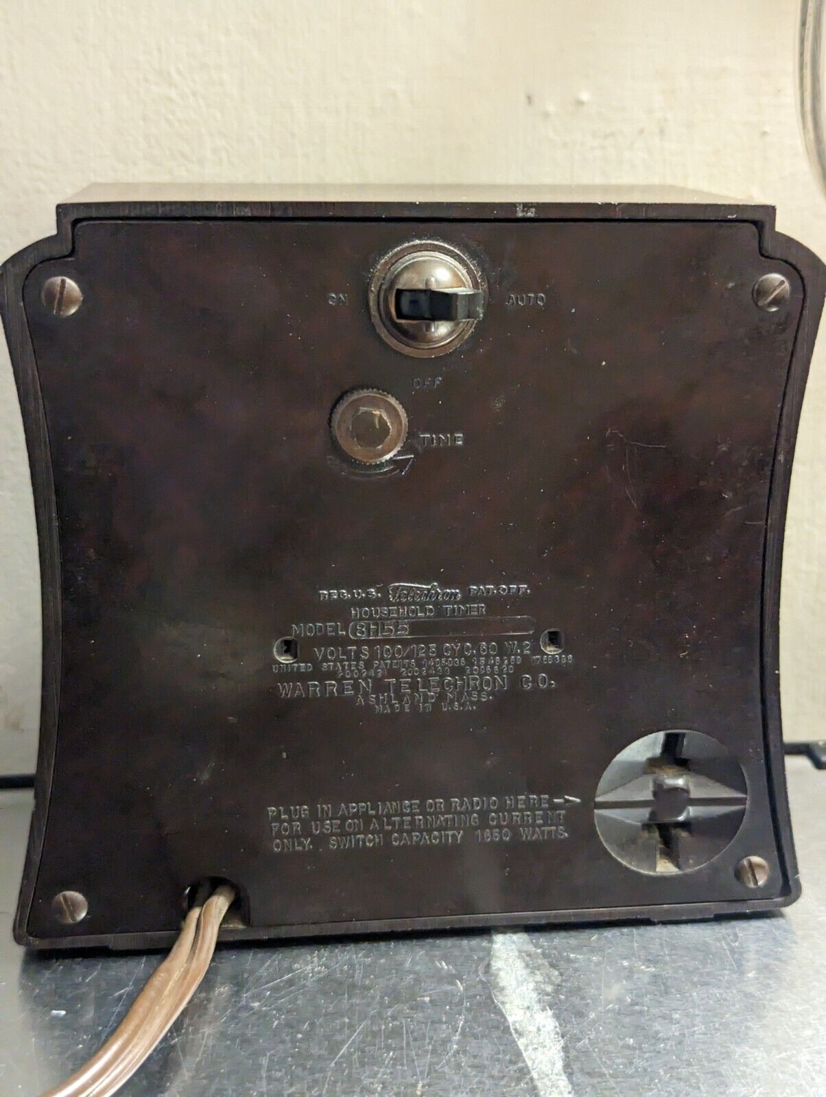 Vintage 1937 Electric Clock Telechron Selector 8H55 Square Tested Works USA