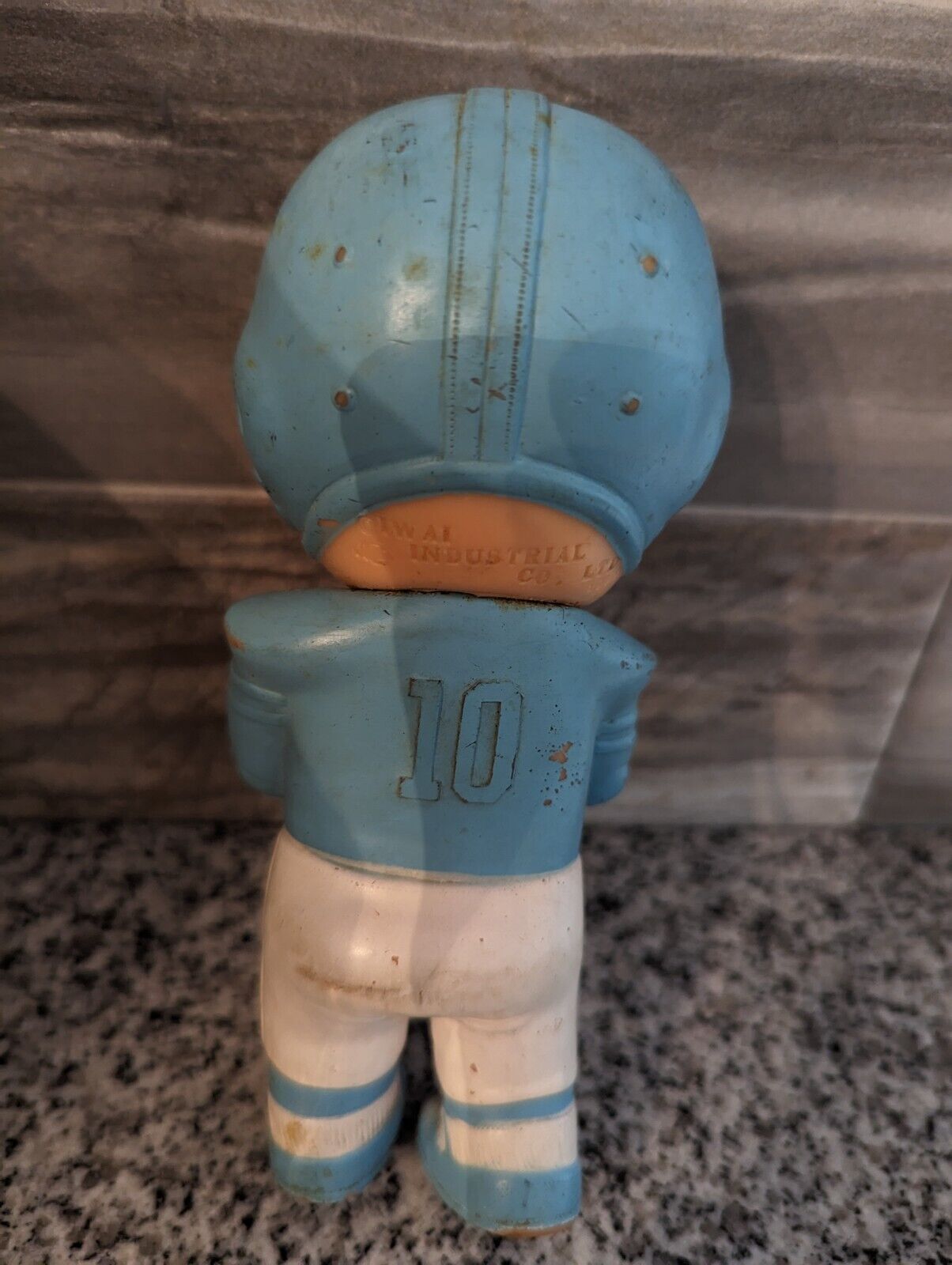 6.5" Iwai Light Blue Football Player Baby Rubber Squeaky Doll 1971 Korea Signed