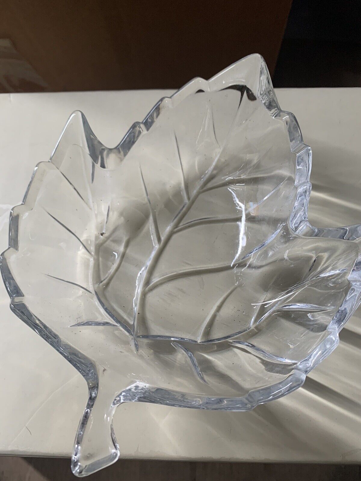Decorative Art heavy Glass Leaf Bowl