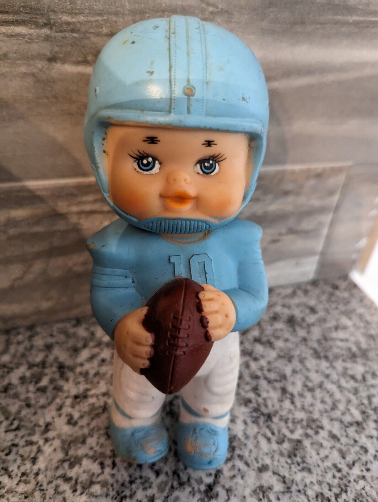 6.5" Iwai Light Blue Football Player Baby Rubber Squeaky Doll 1971 Korea Signed