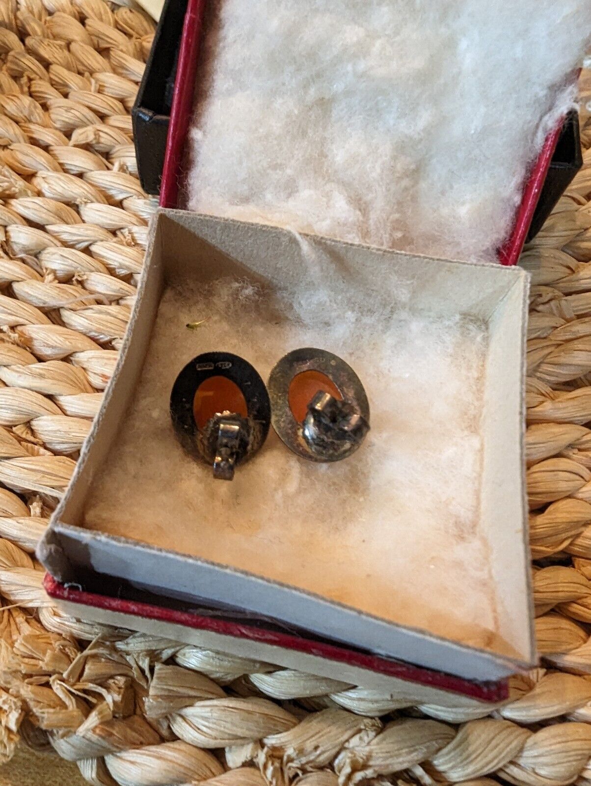 Vntg Ditta Giovanni Apa Italy Hand Carved Cameo 925 Earrings In Original Box