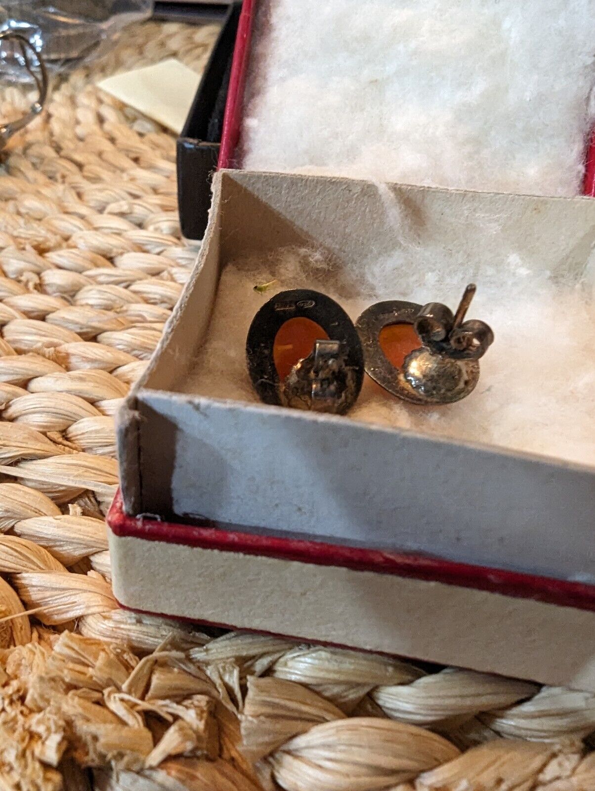 Vntg Ditta Giovanni Apa Italy Hand Carved Cameo 925 Earrings In Original Box