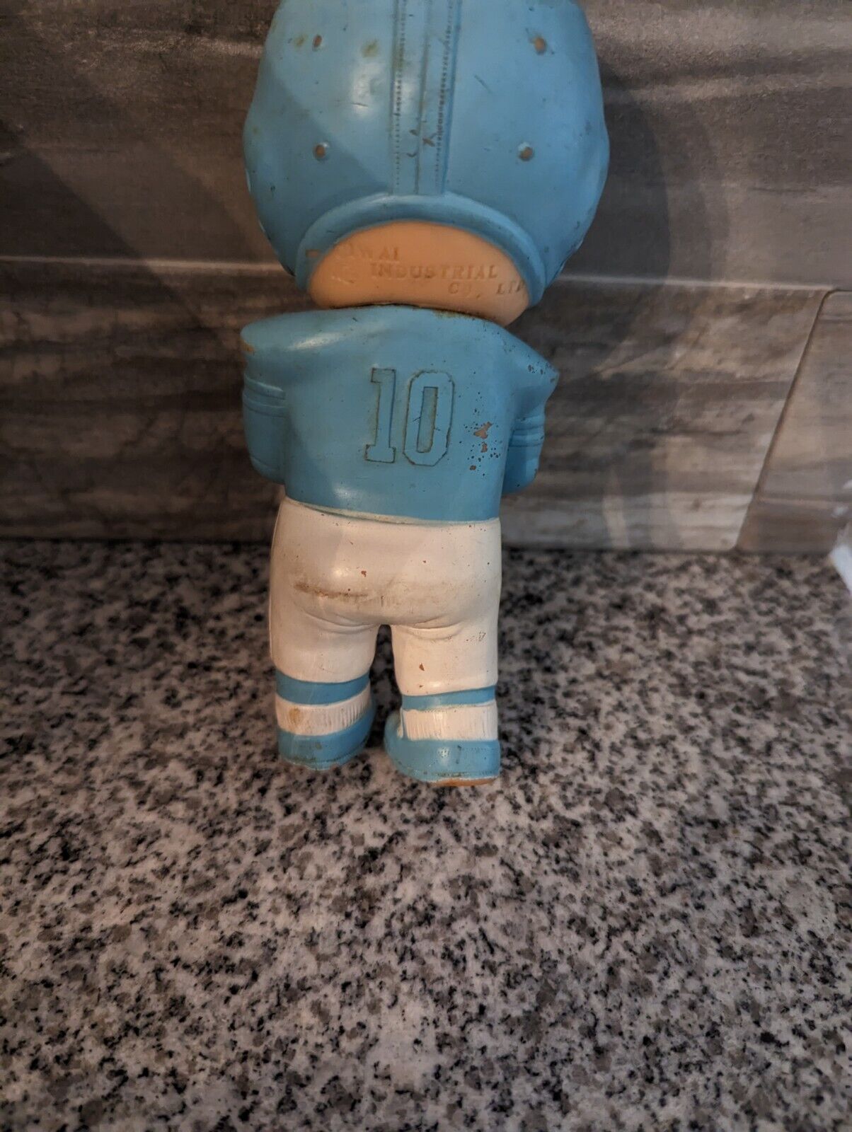 6.5" Iwai Light Blue Football Player Baby Rubber Squeaky Doll 1971 Korea Signed