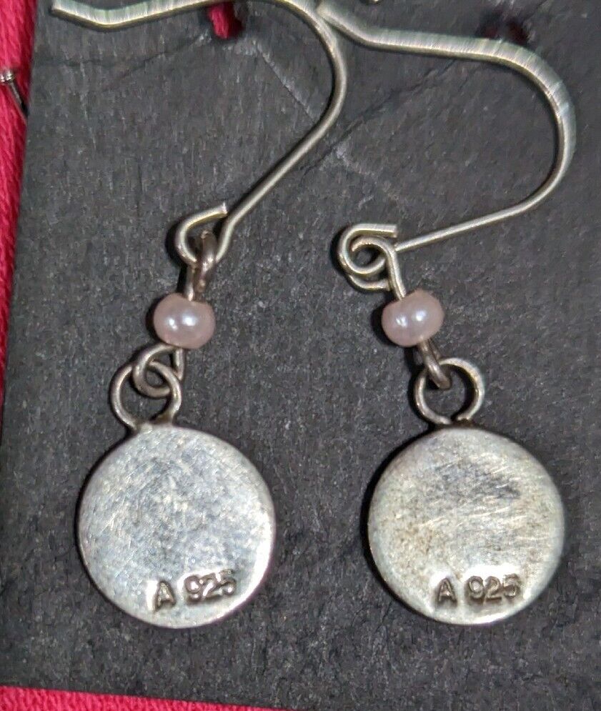 STERLING SILVER ROUND CROSS PEARL accent DROP DANGLE PIERCED EARRINGS 925