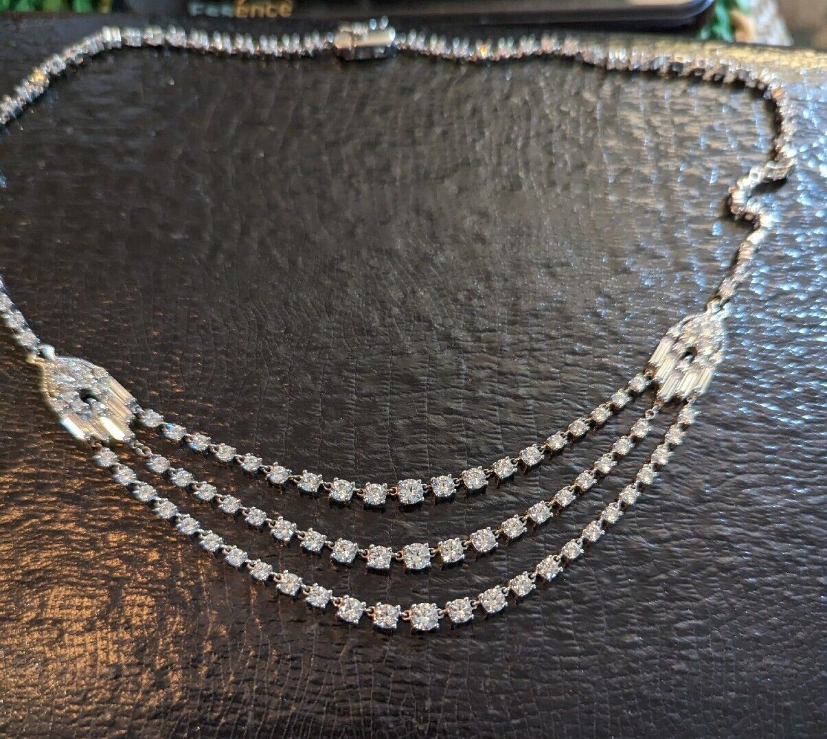 Double Hamsa Triple Row All around 10 Cts Plus CZ 925 Marked Silver Necklace