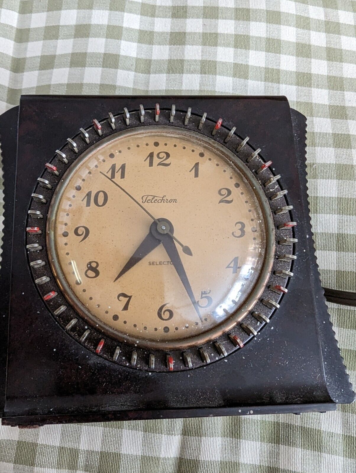 Vintage 1937 Electric Clock Telechron Selector 8H55 Square Tested Works USA