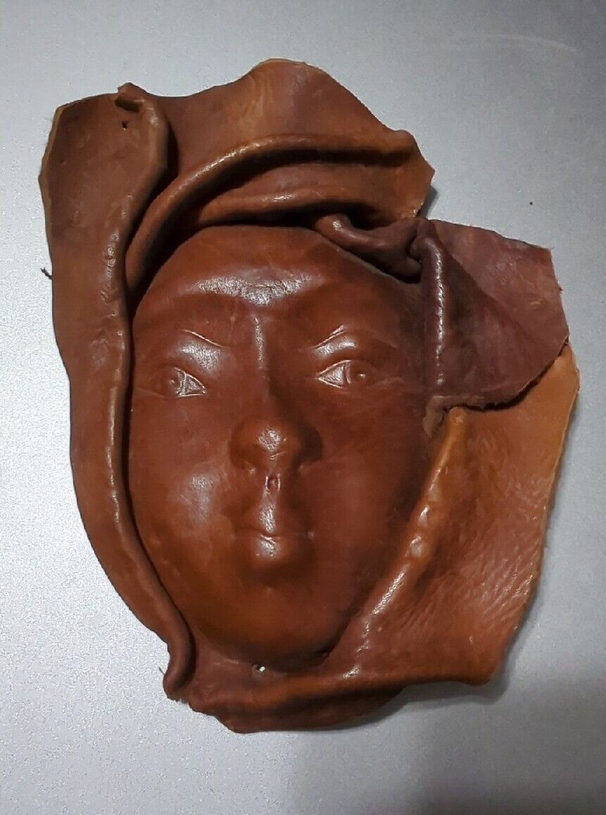 Handmade Haitian African Molded Leather 3D Face Sculpture Mask Art