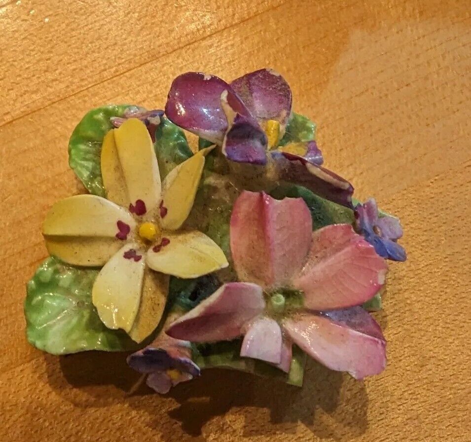 Vintage 1960s Denton Bone China Floral Pin Brooch Made In England