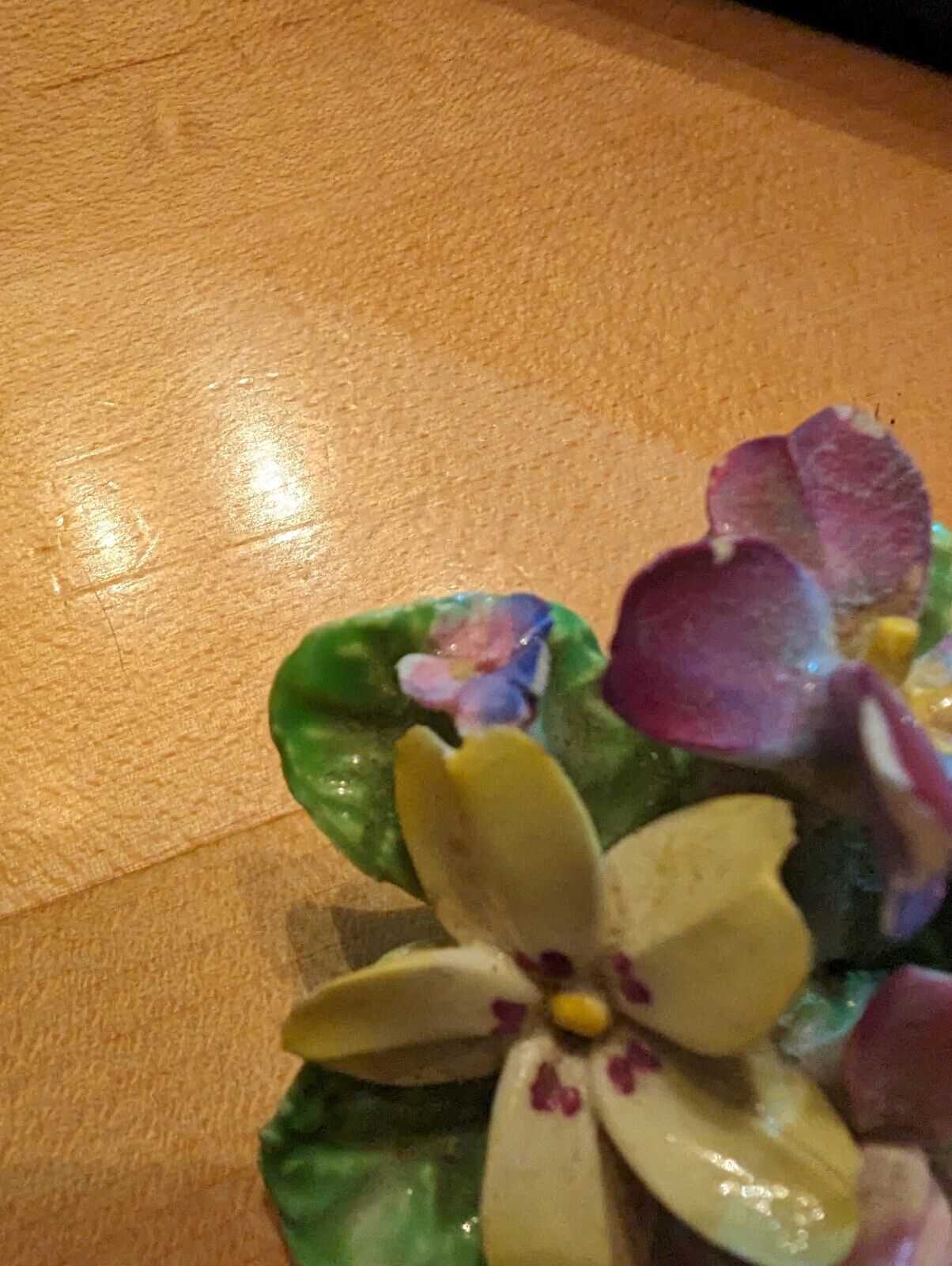 Vintage 1960s Denton Bone China Floral Pin Brooch Made In England