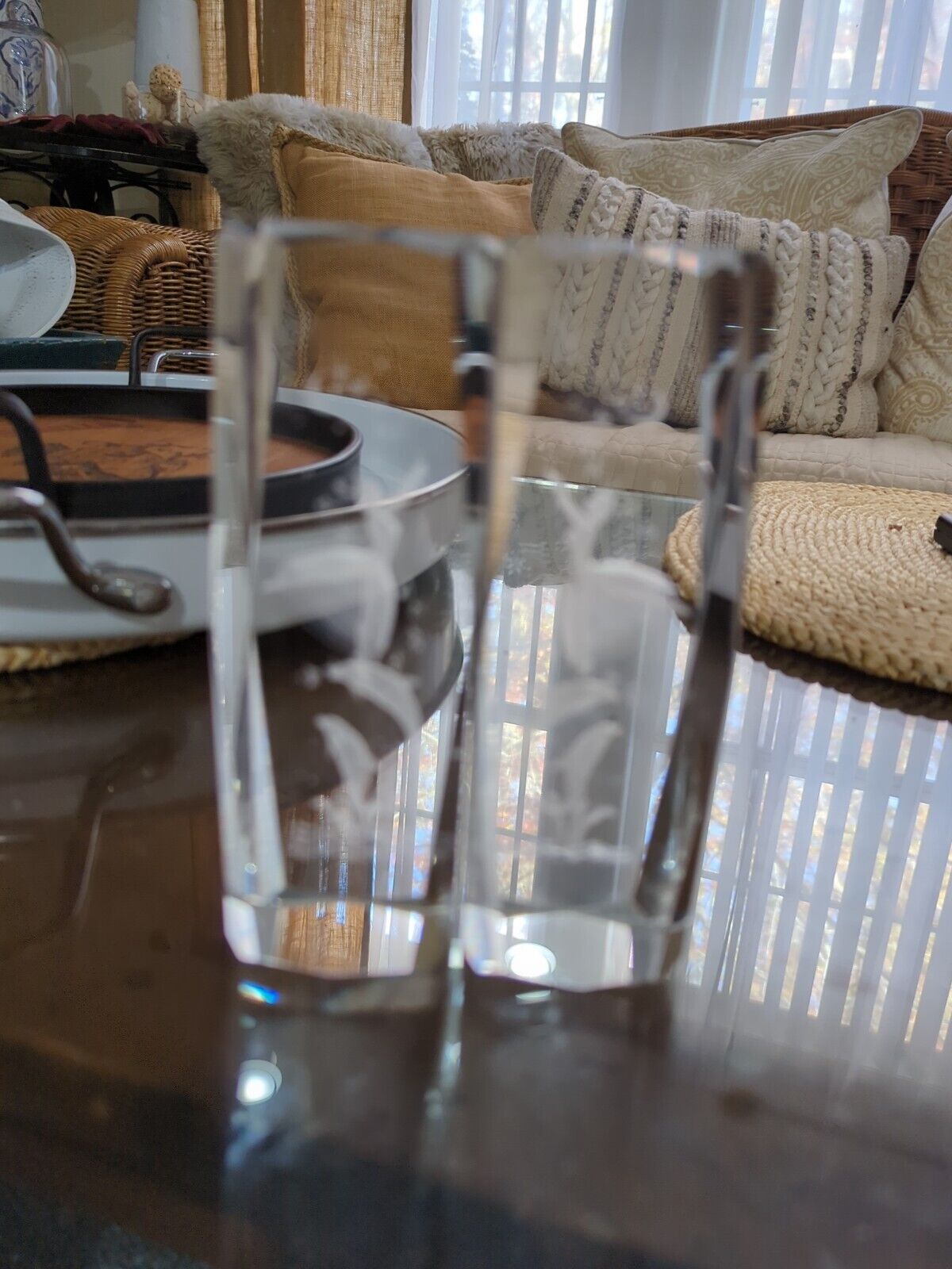 2 Crystals Laser Etched Hologram Musical Note Dancing Dolphins Paperweights