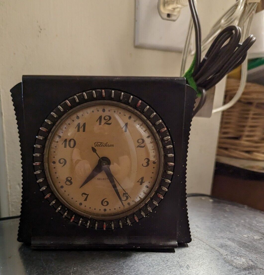 Vintage 1937 Electric Clock Telechron Selector 8H55 Square Tested Works USA