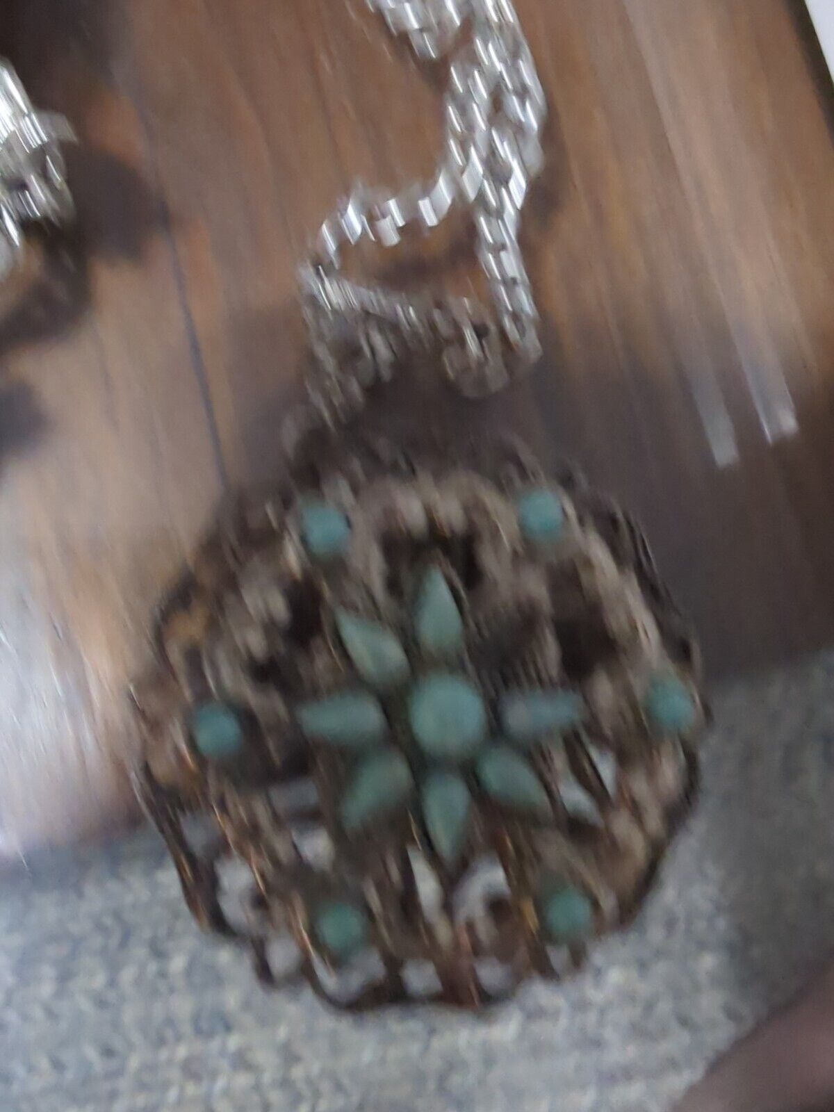 Vintage Silver tone Necklace with Turquoise Stones Pendant