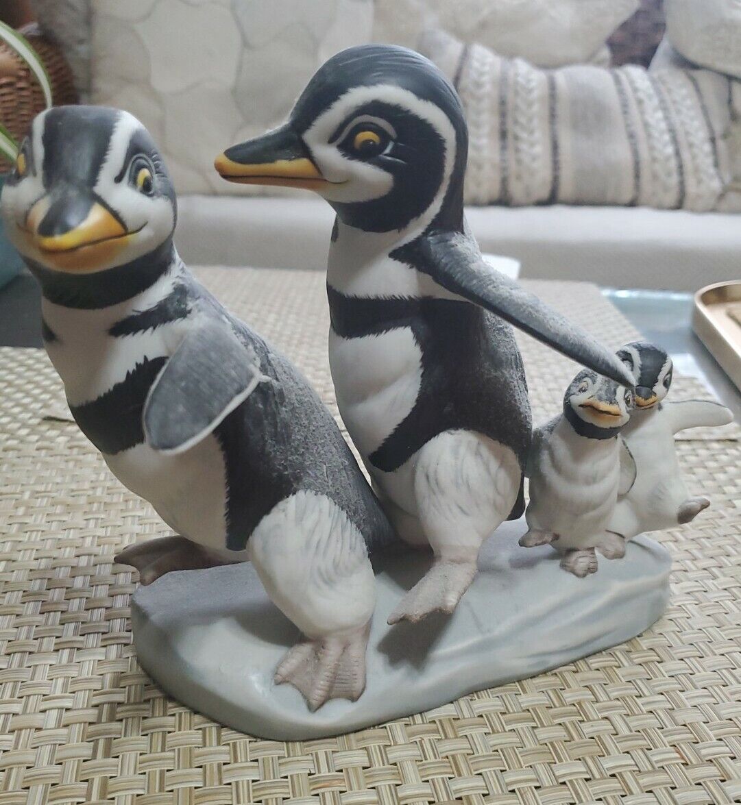 Franklin Mint "Walk This Way" Penguin Family M Emblem Porcelain 1989 Figurines