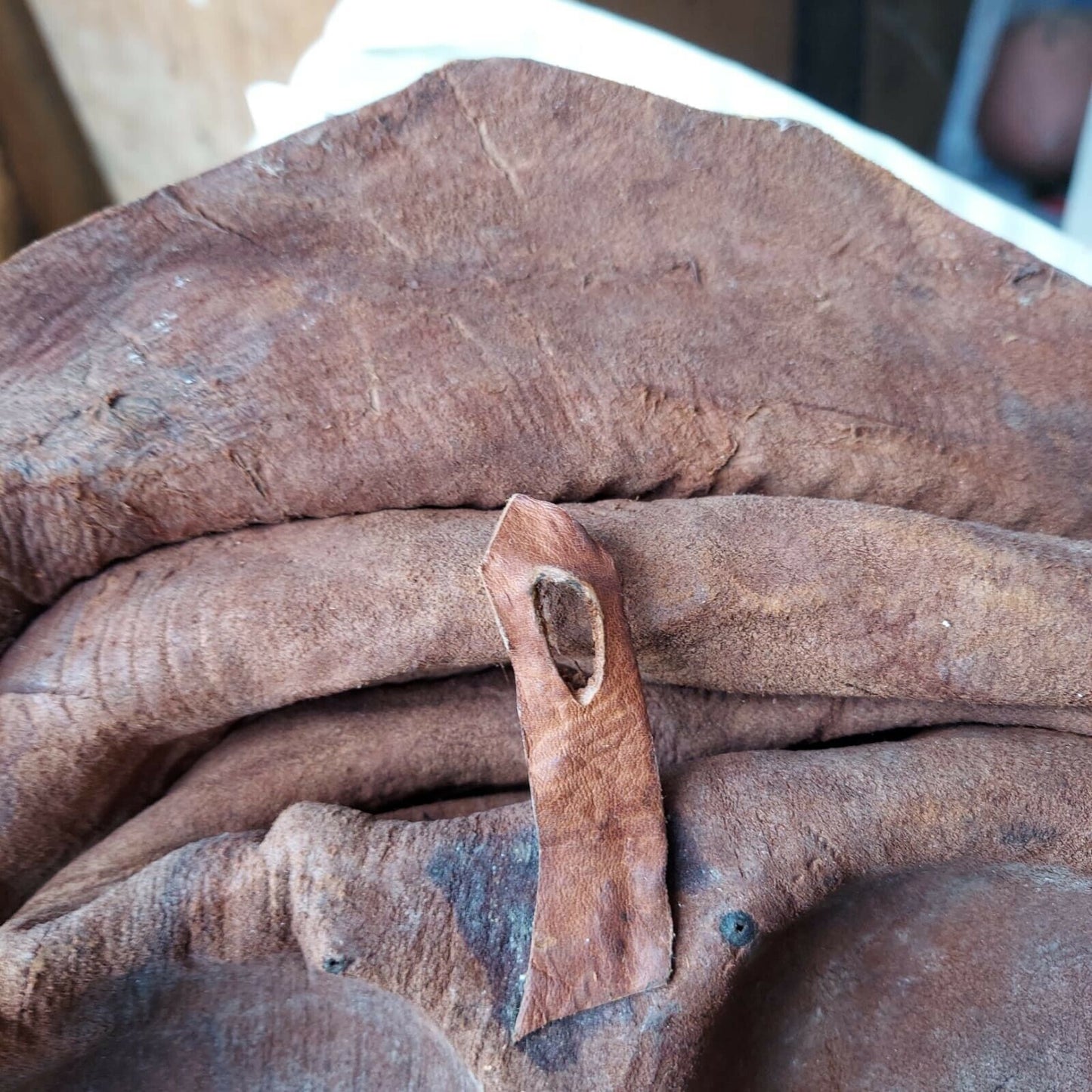 Vintage Haitian African Crafted Leather Two Face Masks Wall Hanging Art