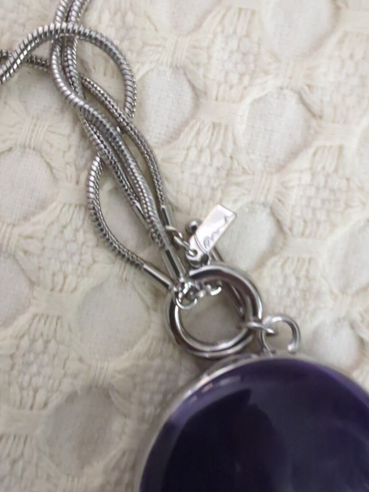 Lani pendant Large Lucite Plastic Black Blue Swirl Round SilveyTone 34"