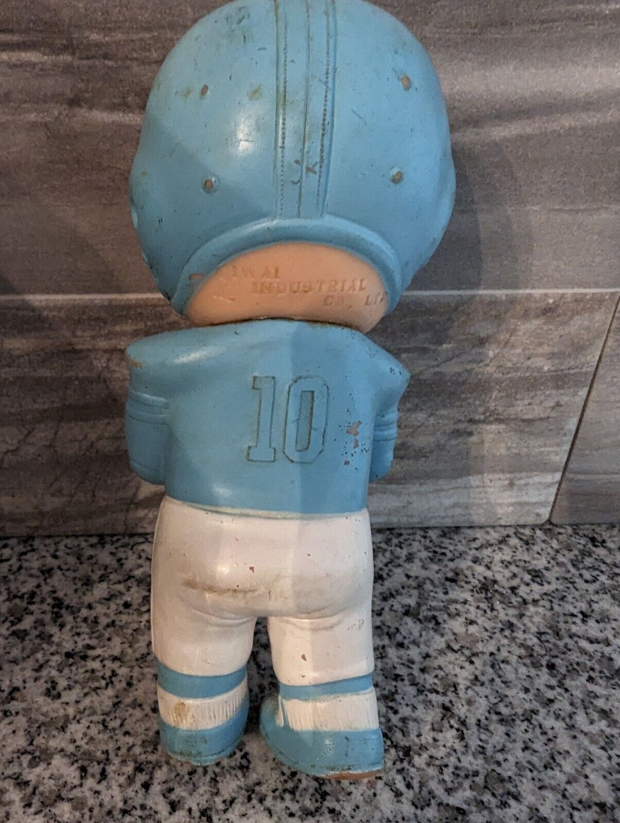 6.5" Iwai Light Blue Football Player Baby Rubber Squeaky Doll 1971 Korea Signed