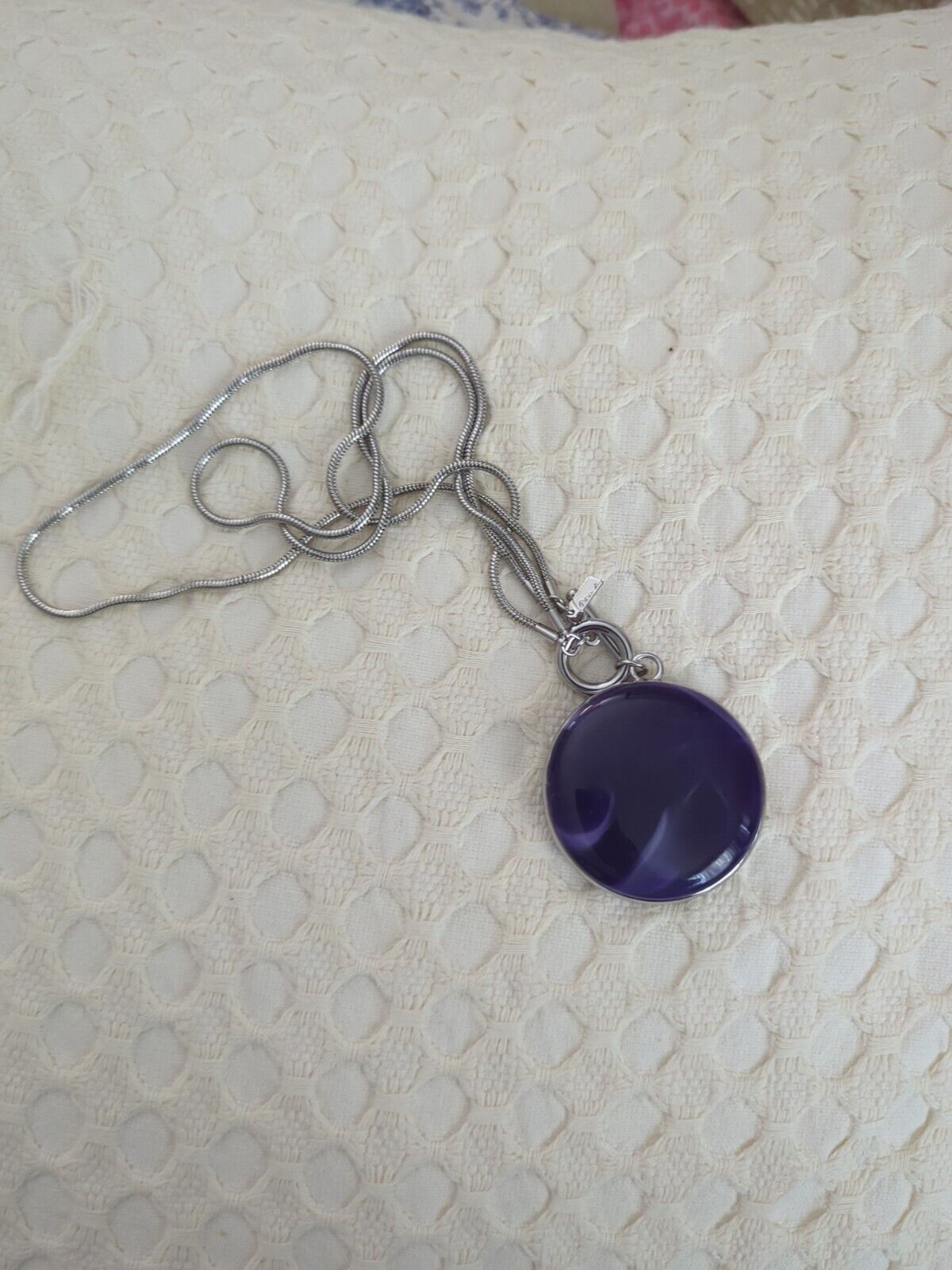 Lani pendant Large Lucite Plastic Black Blue Swirl Round SilveyTone 34"