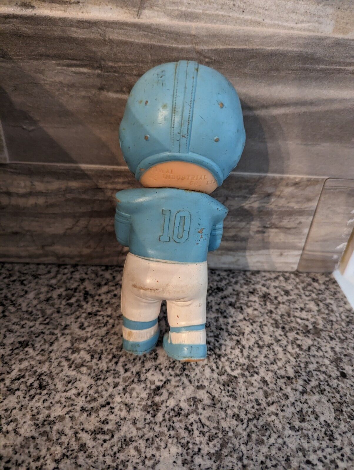 6.5" Iwai Light Blue Football Player Baby Rubber Squeaky Doll 1971 Korea Signed
