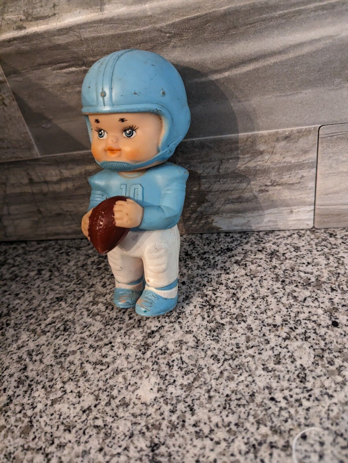 6.5" Iwai Light Blue Football Player Baby Rubber Squeaky Doll 1971 Korea Signed