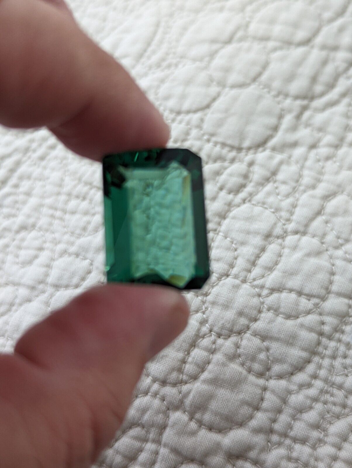 Large Moldavite Polished Faceted Emerald cut Stone 39.10 Ct Green Beauty.