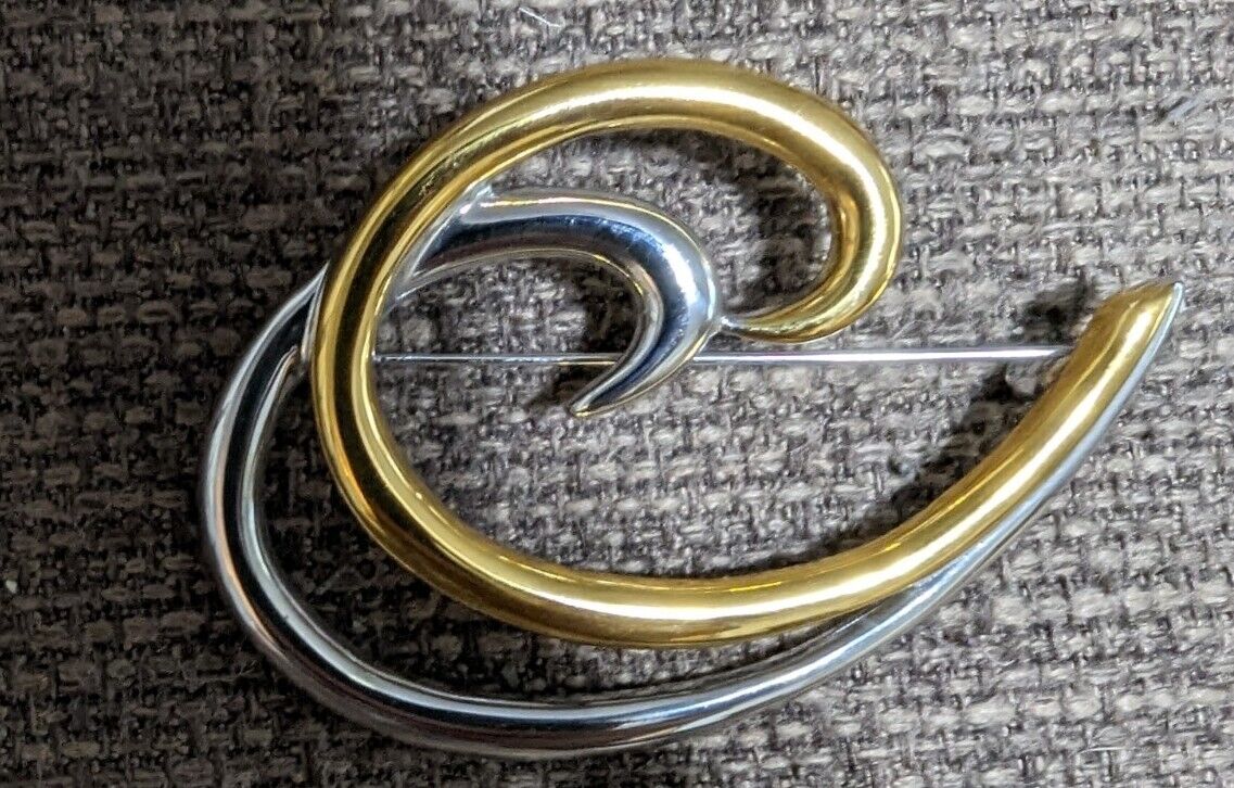 Vintage MONET Gold & Silver Tone Swirl Brooch Pin