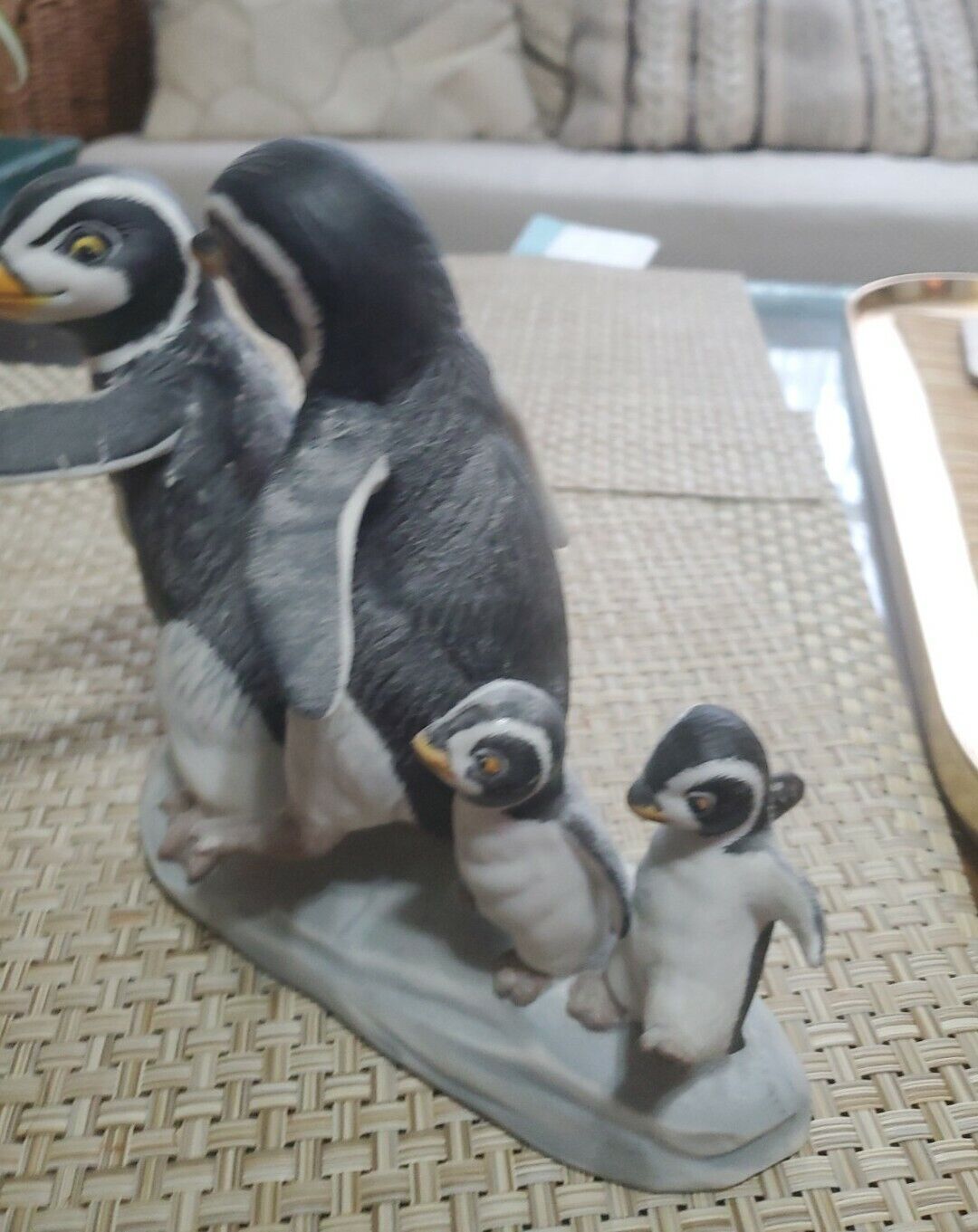 Franklin Mint "Walk This Way" Penguin Family M Emblem Porcelain 1989 Figurines