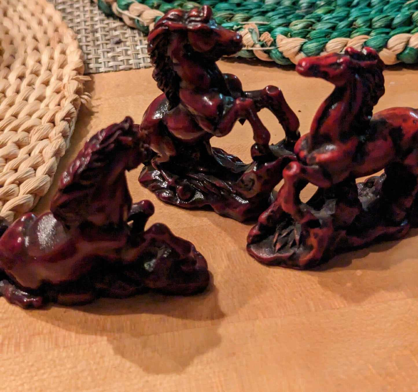 Lot of 3 Vtg Wild Horses Figurine Statue Bone Resin