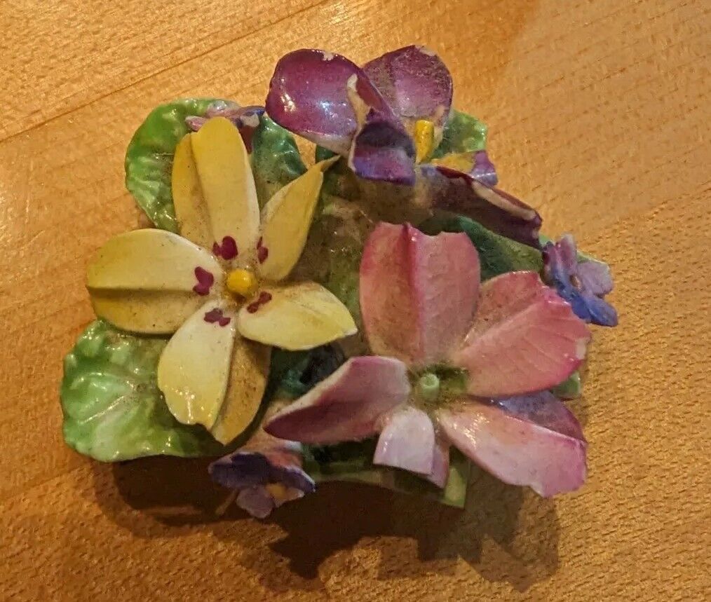 Vintage 1960s Denton Bone China Floral Pin Brooch Made In England